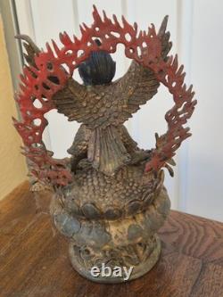 Ancienne statue de Garuda Bronze doré et polychrome Tibet ou Népal XIXe 26cm