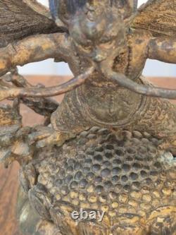 Ancienne statue de Garuda Bronze doré et polychrome Tibet ou Népal XIXe 26cm