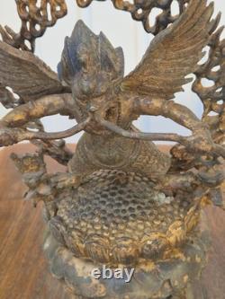 Ancienne statue de Garuda Bronze doré et polychrome Tibet ou Népal XIXe 26cm