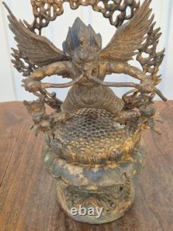 Ancienne statue de Garuda Bronze doré et polychrome Tibet ou Népal XIXe 26cm