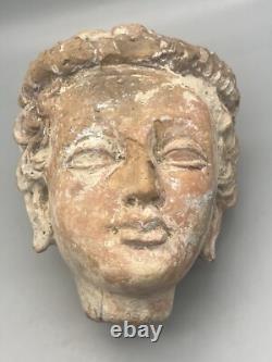 Ancienne statue du Gandhara sculpture tête terre cuite 500 après JC Afghanistan