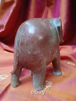 Ancienne statue éléphant en marbre rouge vert sculpture Inde Asie fait main A