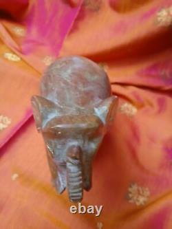Ancienne statue éléphant en marbre rouge vert sculpture Inde Asie fait main T