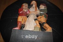 Ancienne statue en bois polychrome sculptée de STE APOLLINE et de 2 bourreaux