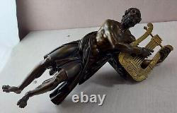 Ancienne statue en bronze, Homère, à la lyre