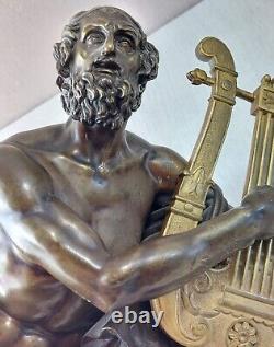 Ancienne statue en bronze, Homère, à la lyre