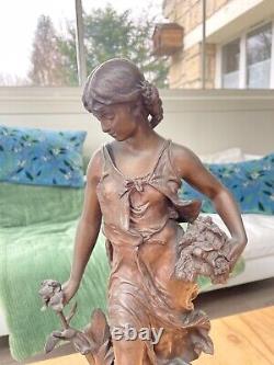 Ancienne statue en bronze Le printemps signée Hippolyte Moreau art nouveau