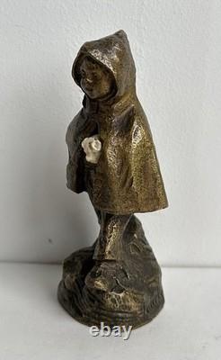 Ancienne statue en bronze chryséléphantin enfant cape chien signé Foucher XIXème