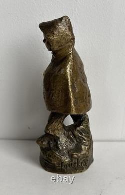 Ancienne statue en bronze chryséléphantin enfant cape chien signé Foucher XIXème