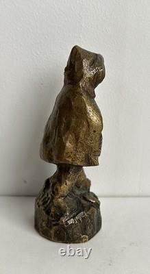 Ancienne statue en bronze chryséléphantin enfant cape chien signé Foucher XIXème