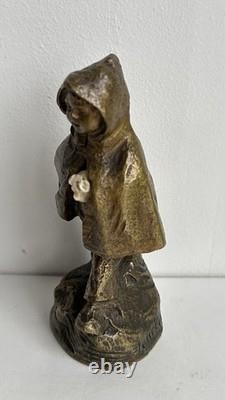 Ancienne statue en bronze chryséléphantin enfant cape chien signé Foucher XIXème