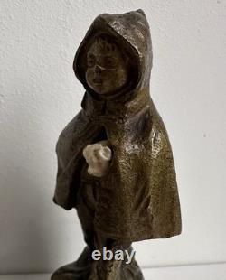 Ancienne statue en bronze chryséléphantin enfant cape chien signé Foucher XIXème