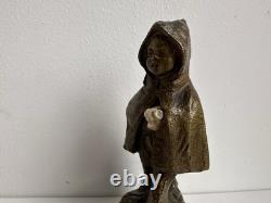 Ancienne statue en bronze chryséléphantin enfant cape chien signé Foucher XIXème