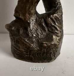 Ancienne statue en bronze chryséléphantin enfant cape chien signé Foucher XIXème