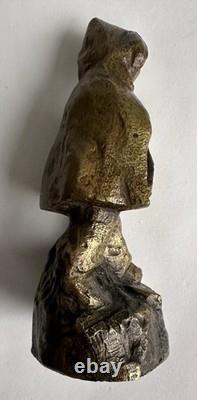 Ancienne statue en bronze chryséléphantin enfant cape chien signé Foucher XIXème