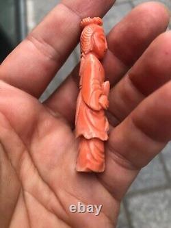 Ancienne statue en corail rose chinese Ancien Corail Statue old woman 15 gram
