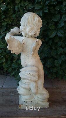 Ancienne statue en fonte musicien ange chérubin