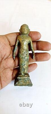 Ancienne statue idole sculpture dieu de la chance temple hindou en laiton B19