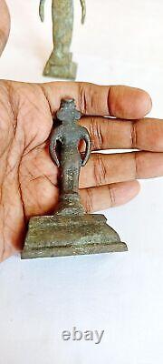 Ancienne statue idole sculpture dieu de la chance temple hindou en laiton B19