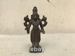 Ancienne statue idole sculpture seigneur hindou en cuivre MahaVishnu vintage E17