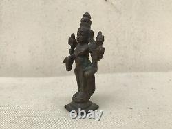 Ancienne statue idole sculpture seigneur hindou en cuivre MahaVishnu vintage E17