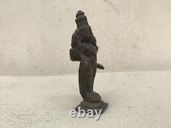 Ancienne statue idole sculpture seigneur hindou en cuivre MahaVishnu vintage E17