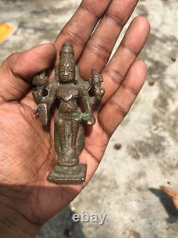 Ancienne statue idole sculpture seigneur hindou en cuivre MahaVishnu vintage E17
