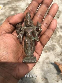 Ancienne statue idole sculpture seigneur hindou en cuivre MahaVishnu vintage E17