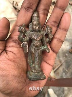 Ancienne statue idole sculpture seigneur hindou en cuivre MahaVishnu vintage E17