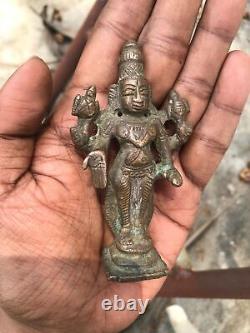 Ancienne statue idole sculpture seigneur hindou en cuivre MahaVishnu vintage E17