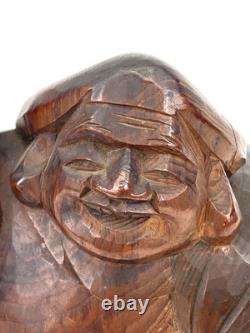 Ancienne statue japonaise Daikokuten bois Dieu chanceux sculpture sur bois