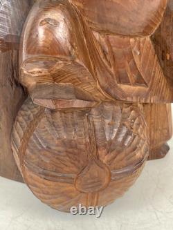 Ancienne statue japonaise Daikokuten bois Dieu chanceux sculpture sur bois