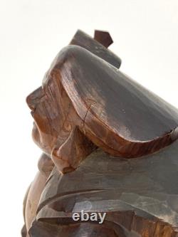 Ancienne statue japonaise Daikokuten bois Dieu chanceux sculpture sur bois