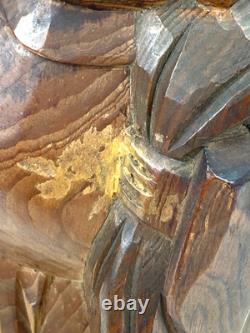 Ancienne statue japonaise Daikokuten bois Dieu chanceux sculpture sur bois