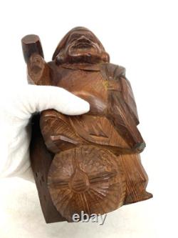 Ancienne statue japonaise Daikokuten bois Dieu chanceux sculpture sur bois