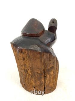 Ancienne statue japonaise Daikokuten bois Dieu chanceux sculpture sur bois