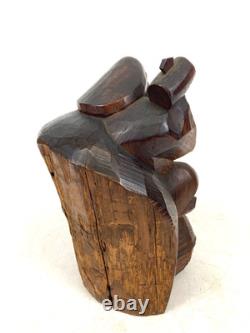 Ancienne statue japonaise Daikokuten bois Dieu chanceux sculpture sur bois
