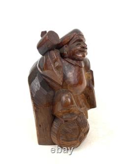 Ancienne statue japonaise Daikokuten bois Dieu chanceux sculpture sur bois