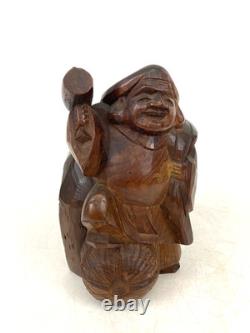 Ancienne statue japonaise Daikokuten bois Dieu chanceux sculpture sur bois