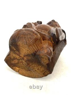 Ancienne statue japonaise Daikokuten bois Dieu chanceux sculpture sur bois