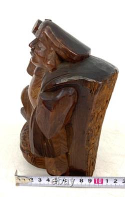 Ancienne statue japonaise Daikokuten bois Dieu chanceux sculpture sur bois