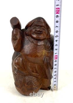 Ancienne statue japonaise Daikokuten bois Dieu chanceux sculpture sur bois