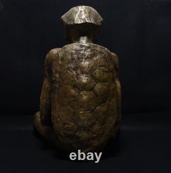 Ancienne statue japonaise Yokai KAPPA laiton sculpture méditation zen okimono