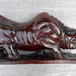 Ancienne statue japonaise de taureau de combat en bois sculpté à la main, let
