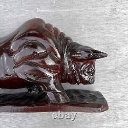 Ancienne statue japonaise de taureau de combat en bois sculpté à la main, let