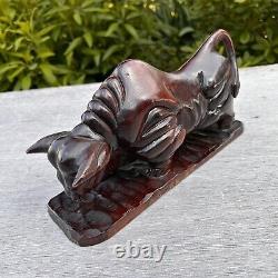 Ancienne statue japonaise de taureau de combat en bois sculpté à la main, let
