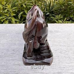 Ancienne statue japonaise de taureau de combat en bois sculpté à la main, let