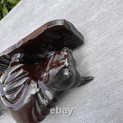 Ancienne statue japonaise de taureau de combat en bois sculpté à la main, let