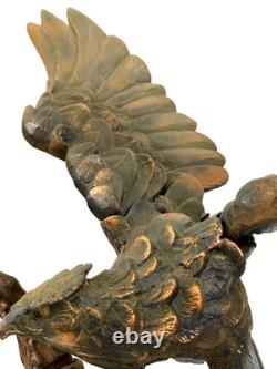 Ancienne statue japonaise en fonte aigle faucon sculpture oiseau proie