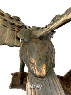 Ancienne statue japonaise en fonte aigle faucon sculpture oiseau proie